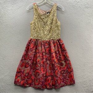 Wren Cocktail Dress Multicolor Floral Sequins Paisley Fit & Flare Holiday Size S